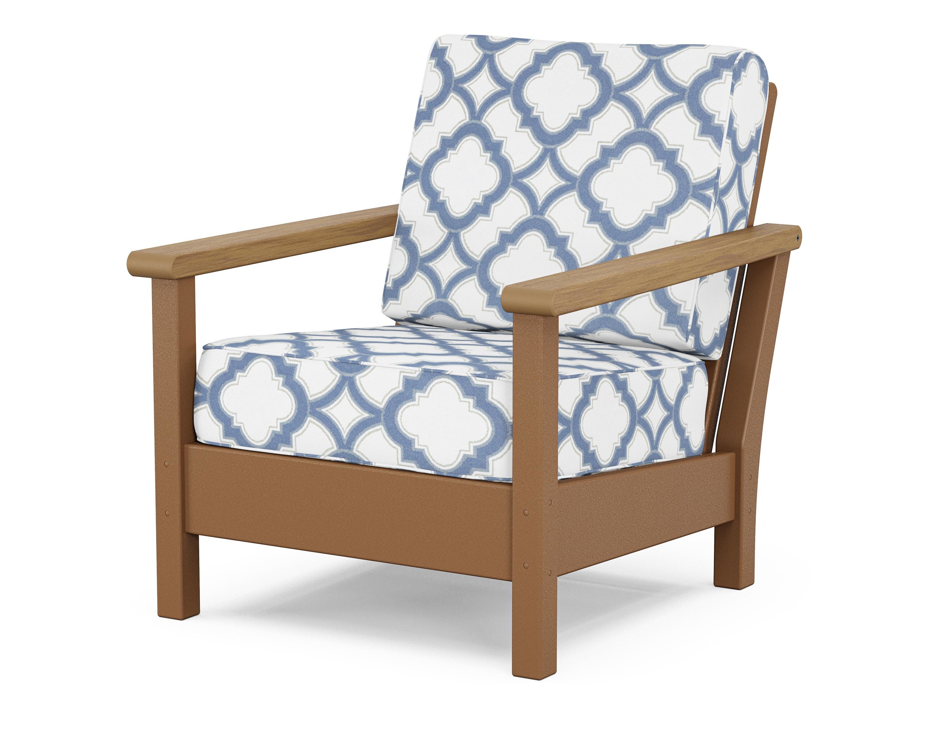POLYWOOD® Harbour Deep Seating Chair in Teak / Natural / Trellis Sky Blue
