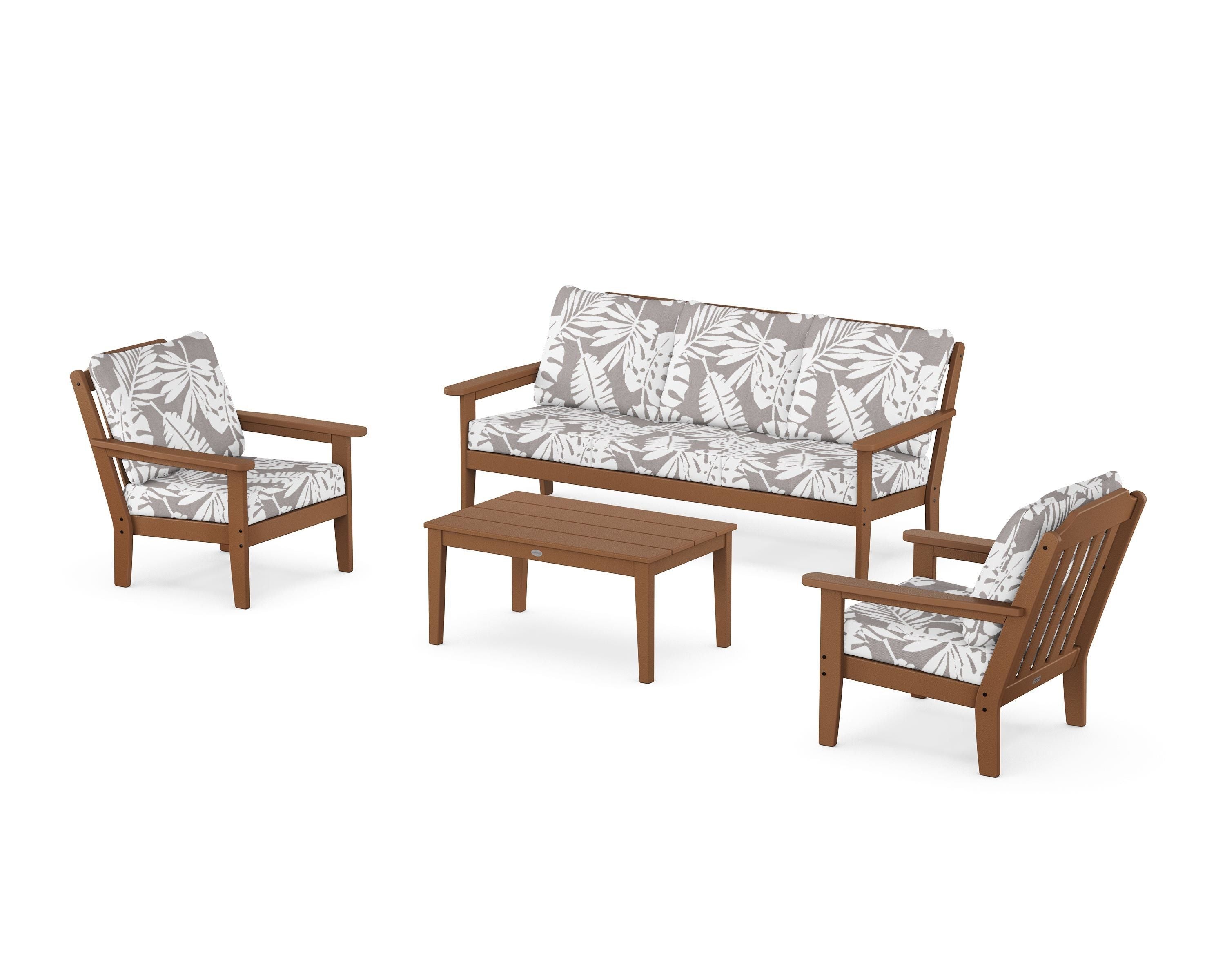 Country Living Cottage 4-Piece Deep Seating Set with Sofa in Teak / Leaf Grey Mist