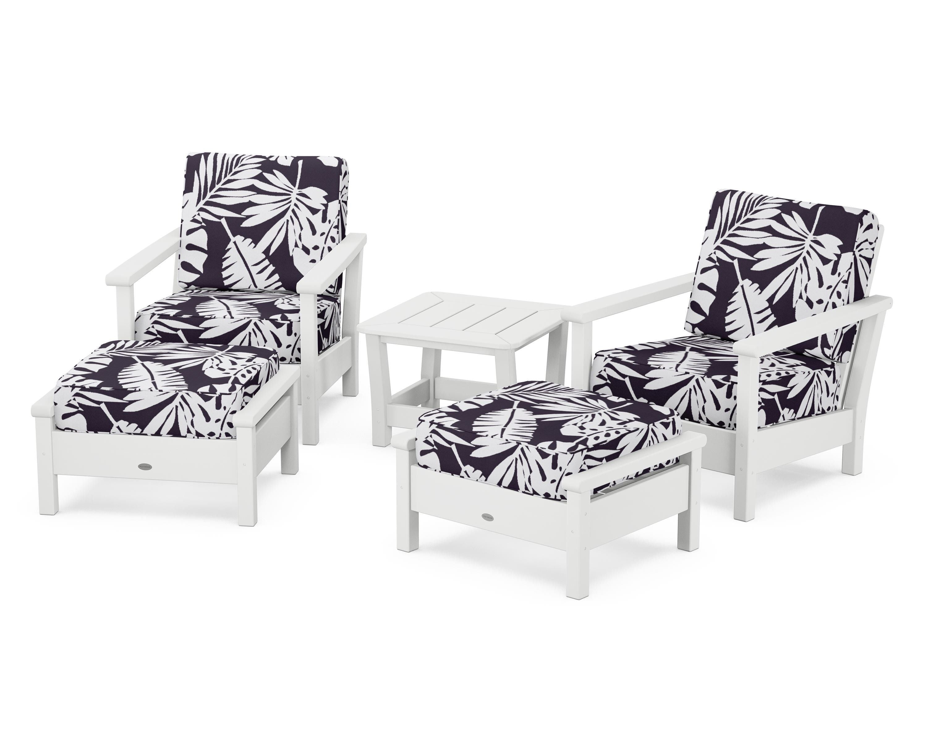 POLYWOOD® Harbour 5-Piece Deep Seating Chair Set in White / Leaf Navy