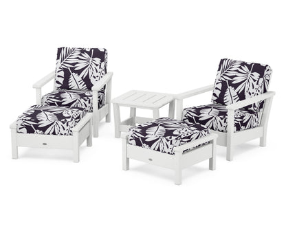 POLYWOOD® Harbour 5-Piece Deep Seating Chair Set in White / Leaf Navy
