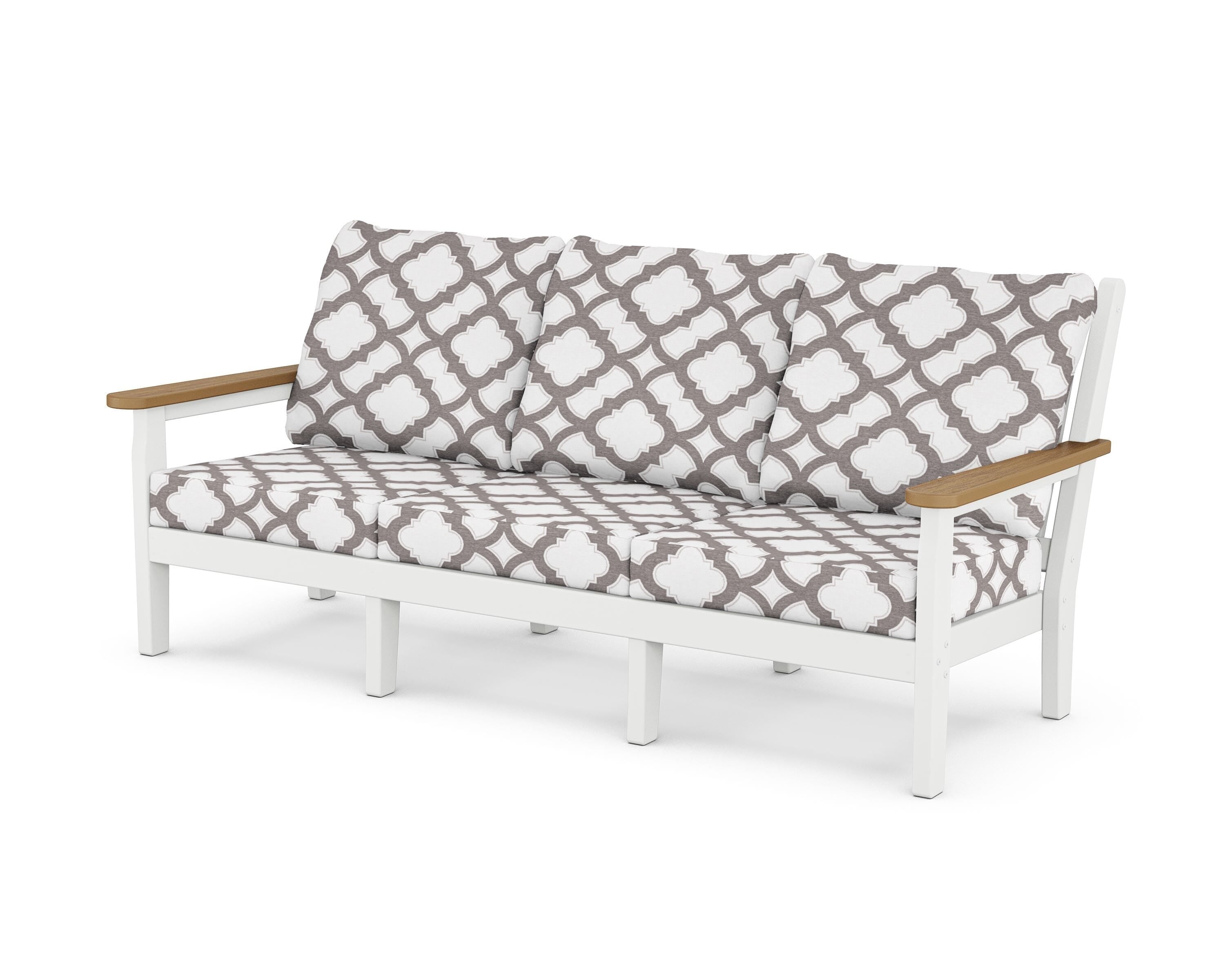 POLYWOOD® Chippendale Deep Seating Sofa in White / Natural / Trellis Grey Mist