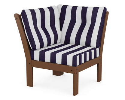 POLYWOOD® Vineyard Modular Corner Chair in Teak / Cabana Stripe Navy