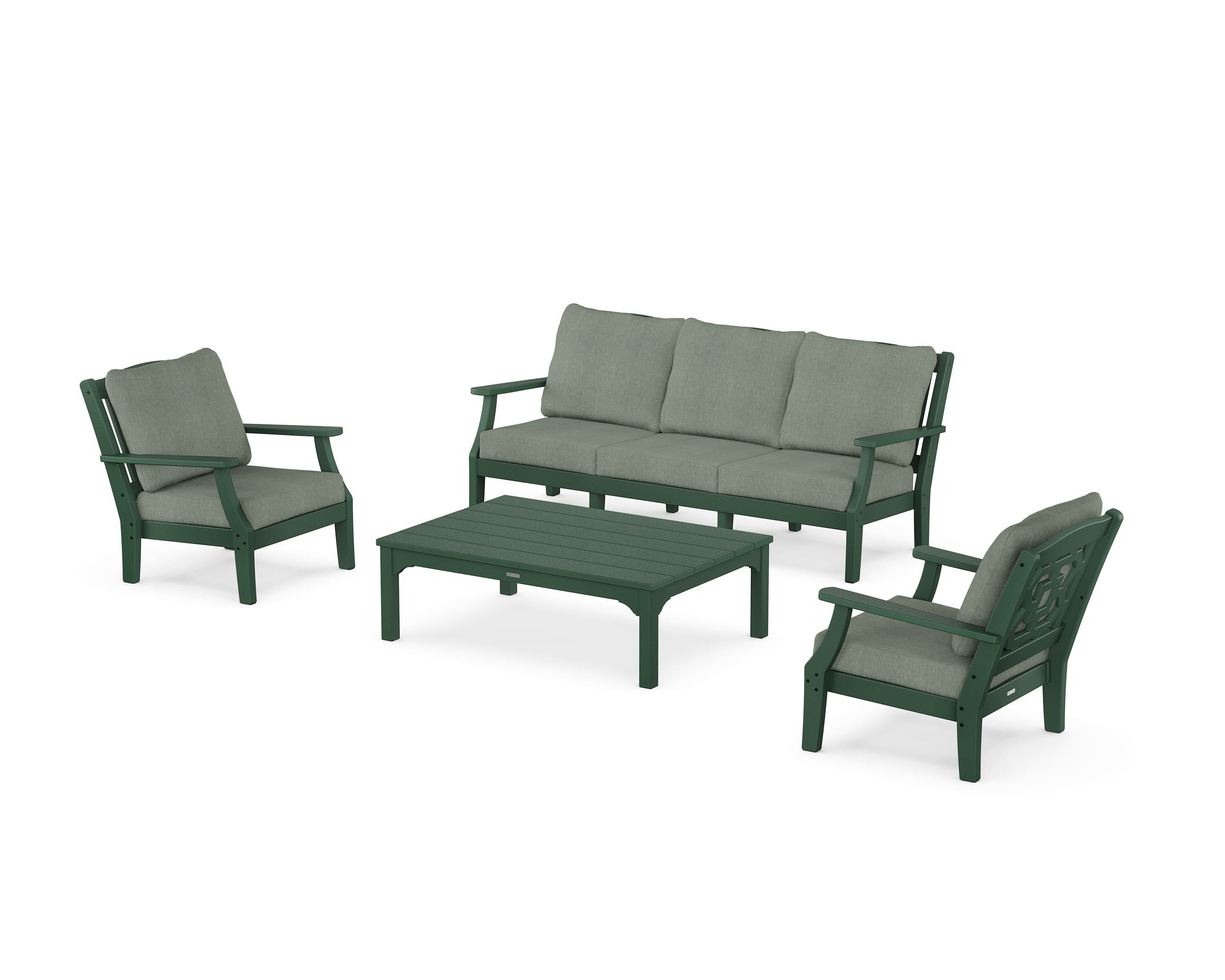 Martha Stewart by POLYWOOD® Chinoiserie 4-Piece Deep Seating Set with Sofa in Green / Cast Sage