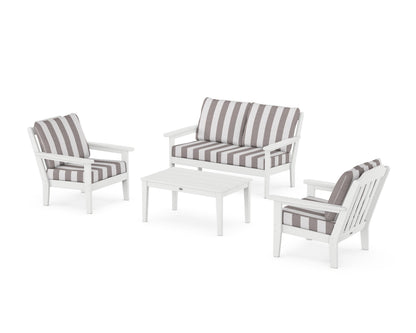 Country Living Cottage 4-Piece Deep Seating Set with Loveseat in White / Cabana Stripe Grey Mist
