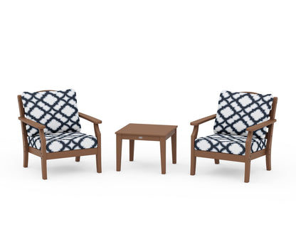Draper James™ by  POLYWOOD® Savannah 3-Piece Deep Seating Set in Teak / Trellis Marine Indigo
