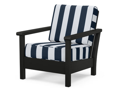 POLYWOOD® Harbour Deep Seating Chair in Black / Cabana Stripe Marine Indigo