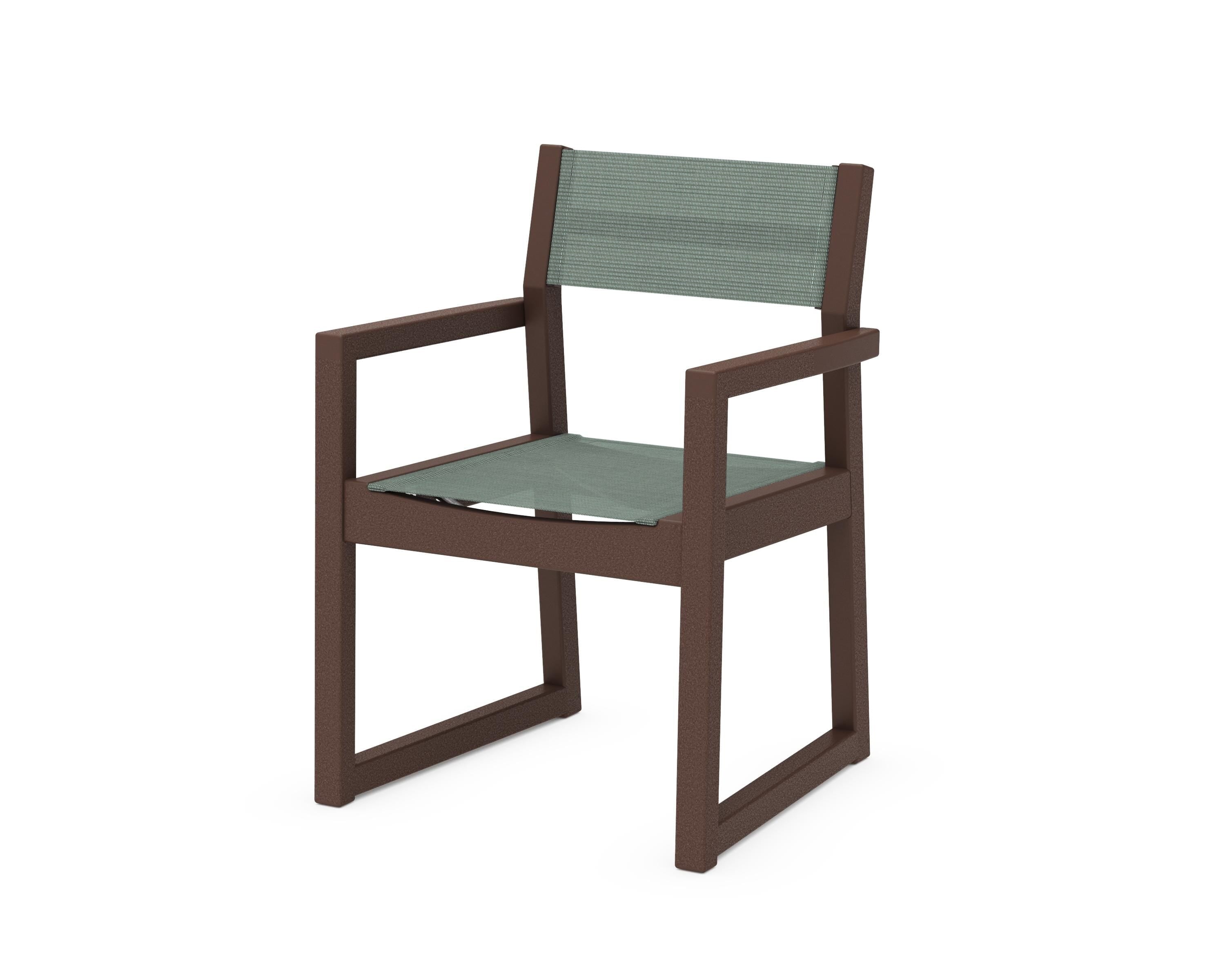 POLYWOOD® EDGE Sling Dining Arm Chair in Mahogany / Dupioni Sea Mist Sling