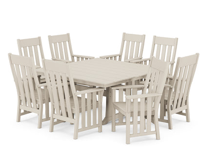 Martha Stewart by POLYWOOD® Acadia 9-Piece Square Farmhouse Dining Set with Trestle Legs in Sand