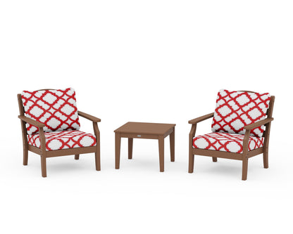 Draper James™ by  POLYWOOD® Savannah 3-Piece Deep Seating Set in Teak / Trellis Crimson