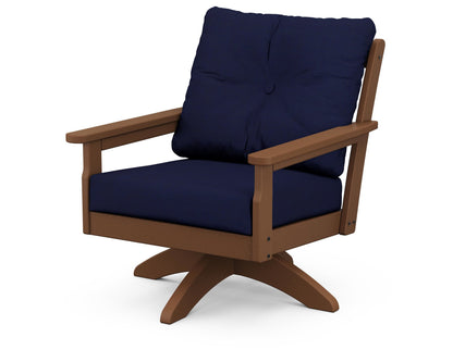 POLYWOOD® Vineyard Deep Seating Swivel Chair in Teak / Navy