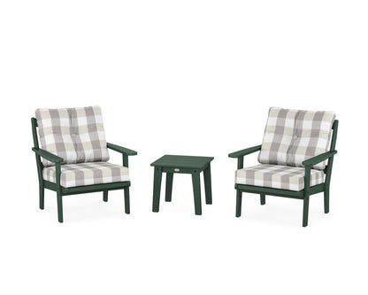 POLYWOOD® Mission 3-Piece Deep Seating Set in Green / Buffalo Plaid Grey Mist