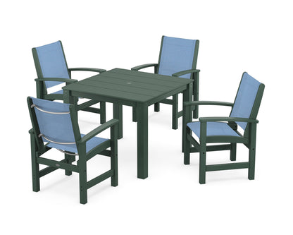 POLYWOOD® Coastal 5-Piece Parsons Dining Set in Green / Poolside Sling