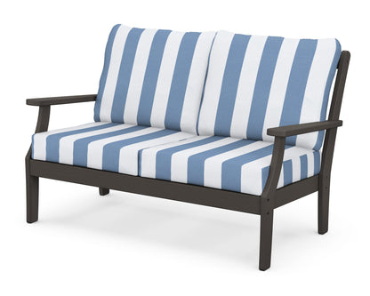 POLYWOOD® Braxton Deep Seating Loveseat in Vintage Coffee / Cabana Stripe Sky Blue