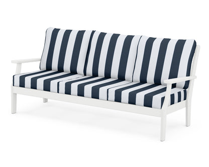 POLYWOOD® Braxton Deep Seating Sofa in White / Cabana Stripe Marine Indigo