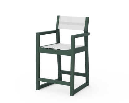POLYWOOD® EDGE Sling Counter Arm Chair in Green / White Sling