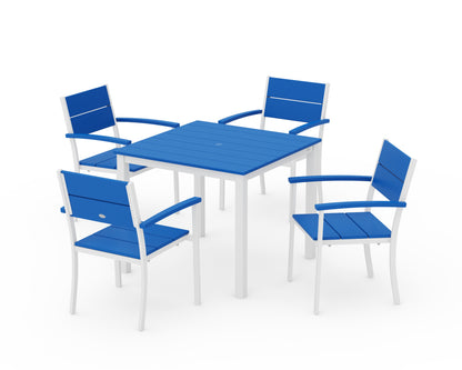 POLYWOOD® Main Street 5-Piece Dining Set in White / Pacific Blue