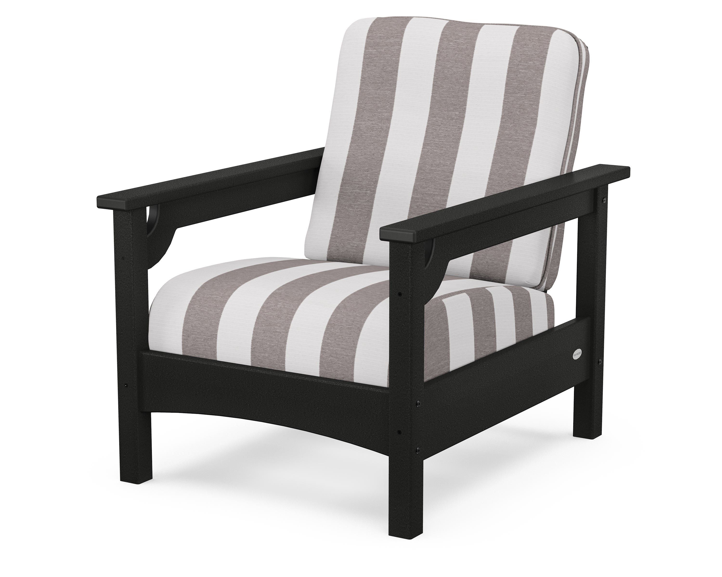POLYWOOD® Club Chair in Black / Cabana Stripe Grey Mist
