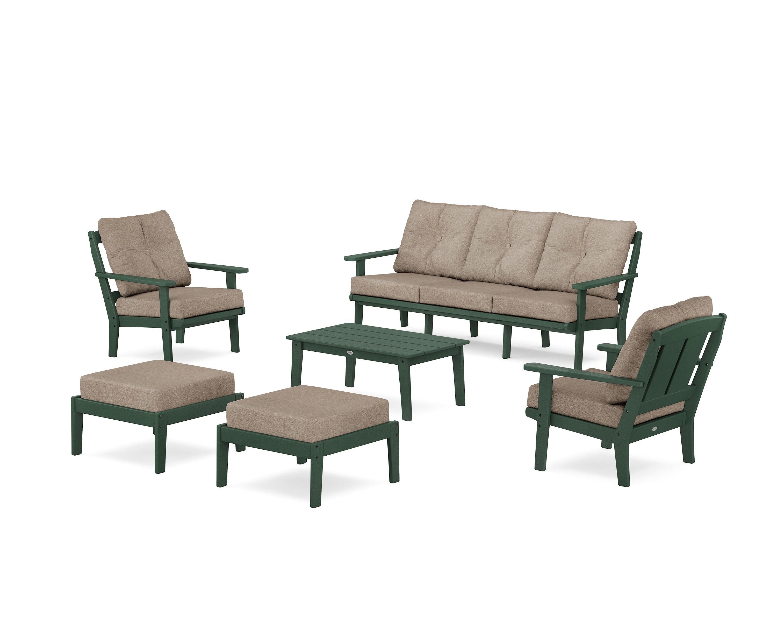 POLYWOOD® Mission 6-Piece Lounge Sofa Set in Green / Spiced Burlap