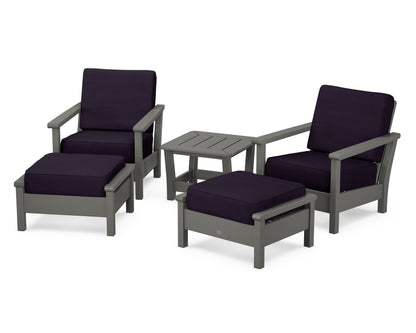 POLYWOOD® Harbour 5-Piece Deep Seating Chair Set in Slate Grey / Navy Linen
