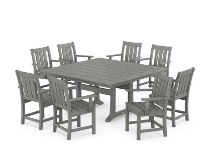 POLYWOOD® Oxford 9-Piece Square Farmhouse Dining Set with Trestle Legs in Slate Grey