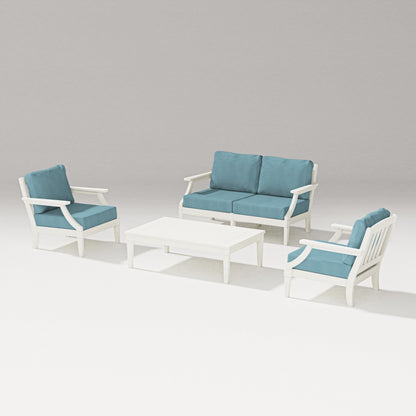 PW Designer Series Estate Lounge 4-Piece Loveseat Set in Vintage White / Lattice Sky Blue