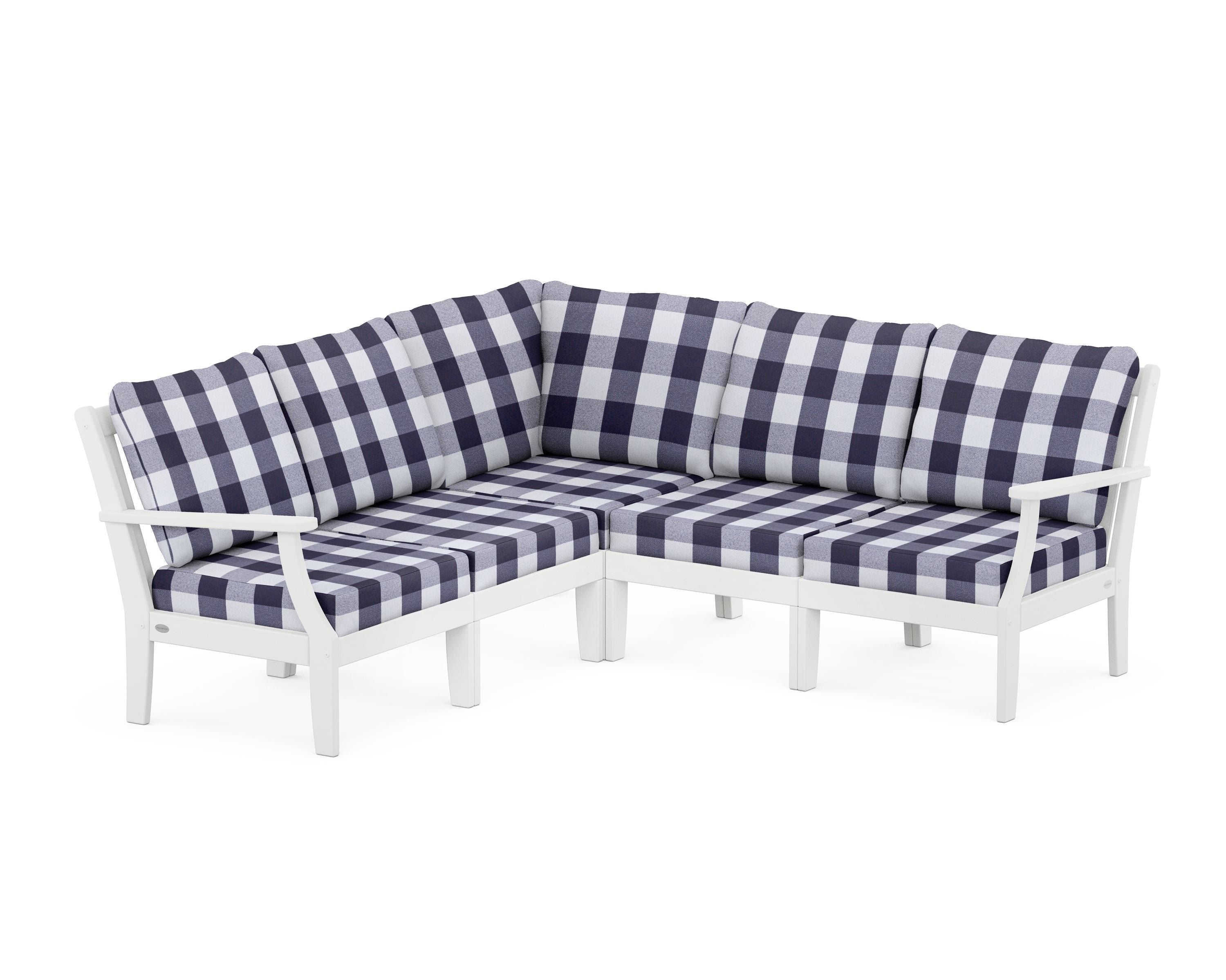 POLYWOOD® Braxton Modular 5-Piece Deep Seating Set in White / Buffalo Plaid Navy