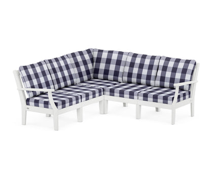 POLYWOOD® Braxton Modular 5-Piece Deep Seating Set in White / Buffalo Plaid Navy