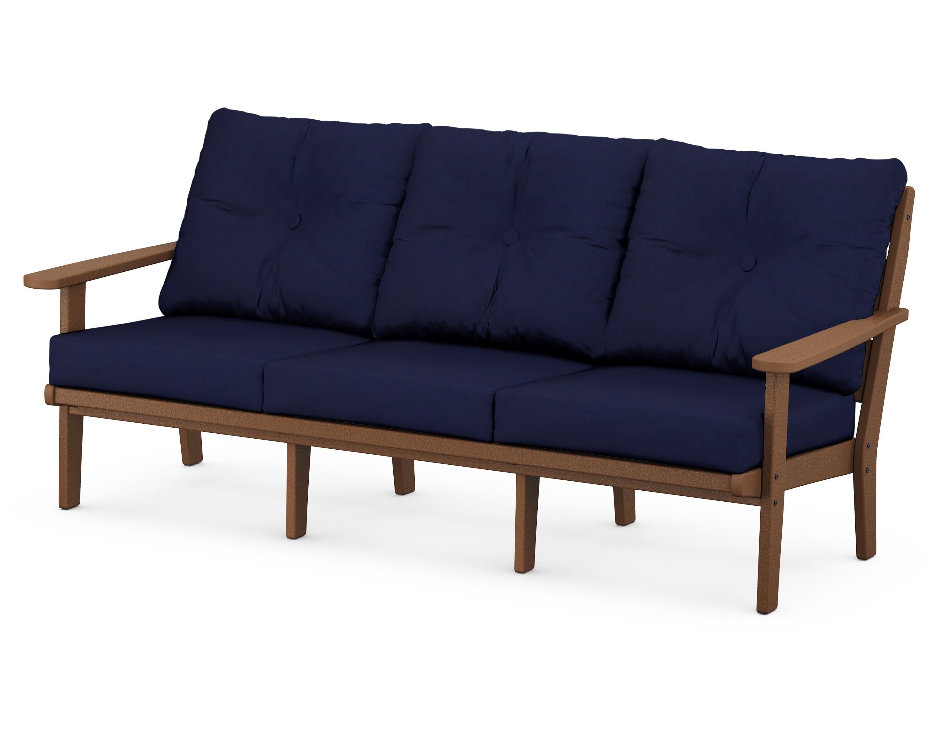 POLYWOOD® Lakeside Deep Seating Sofa in Teak / Navy