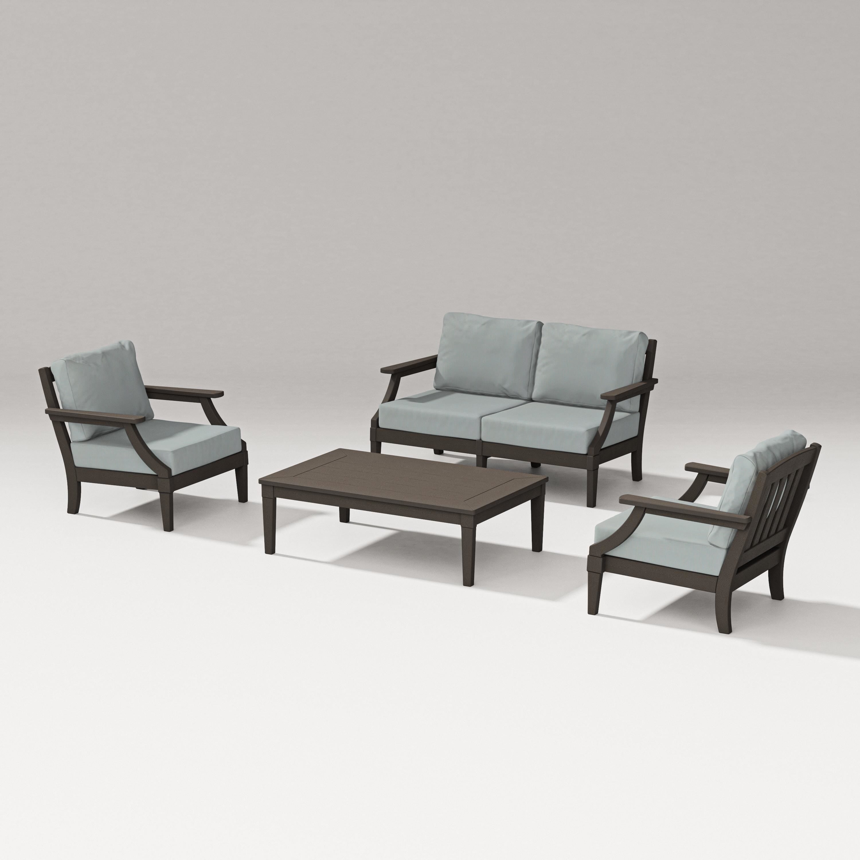 PW Designer Series Estate Lounge 4-Piece Loveseat Set in Vintage Coffee / Spa