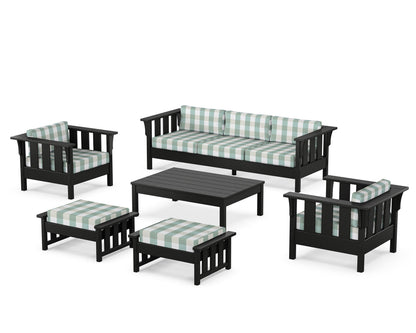 Martha Stewart by POLYWOOD® Acadia 6-Piece Lounge Sofa Set in Black / Buffalo Plaid Glacier Spa