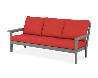Country Living Cottage Deep Seating Sofa in Slate Grey / Crimson Linen