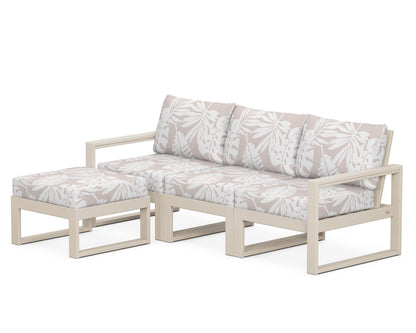 POLYWOOD® EDGE 4-Piece Modular Deep Seating Set with Ottoman in Sand / Leaf Dune Burlap