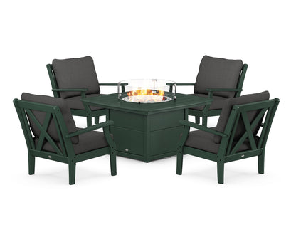 POLYWOOD® Braxton 5-Piece Deep Seating Conversation Set with Fire Pit Table in Green / Spectrum Carbon