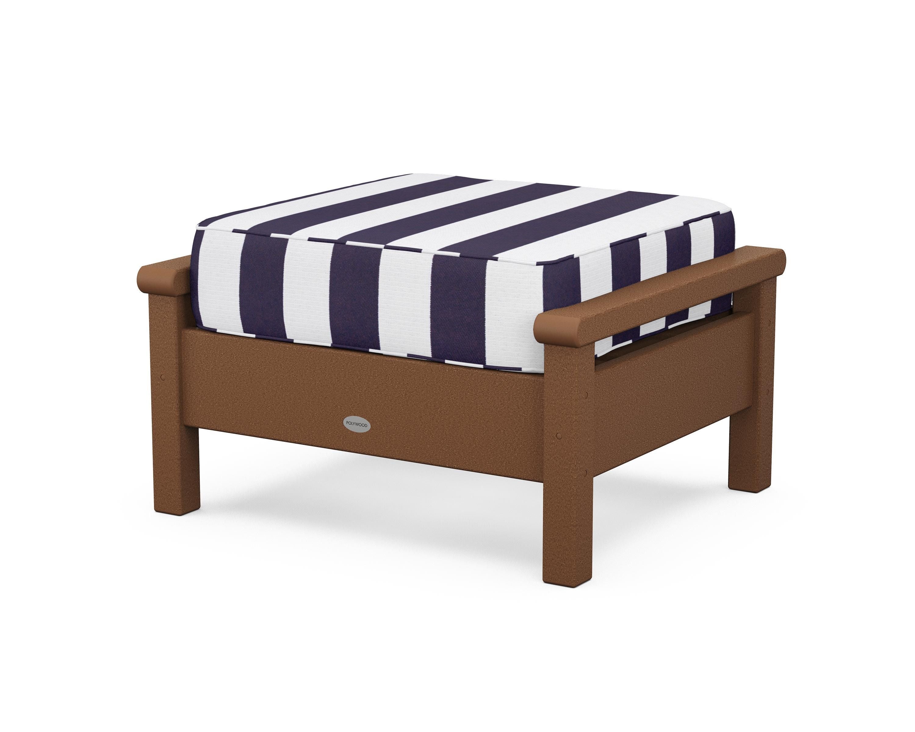 POLYWOOD® Harbour Deep Seating Ottoman in Teak / Cabana Stripe Navy