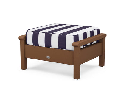 POLYWOOD® Harbour Deep Seating Ottoman in Teak / Cabana Stripe Navy