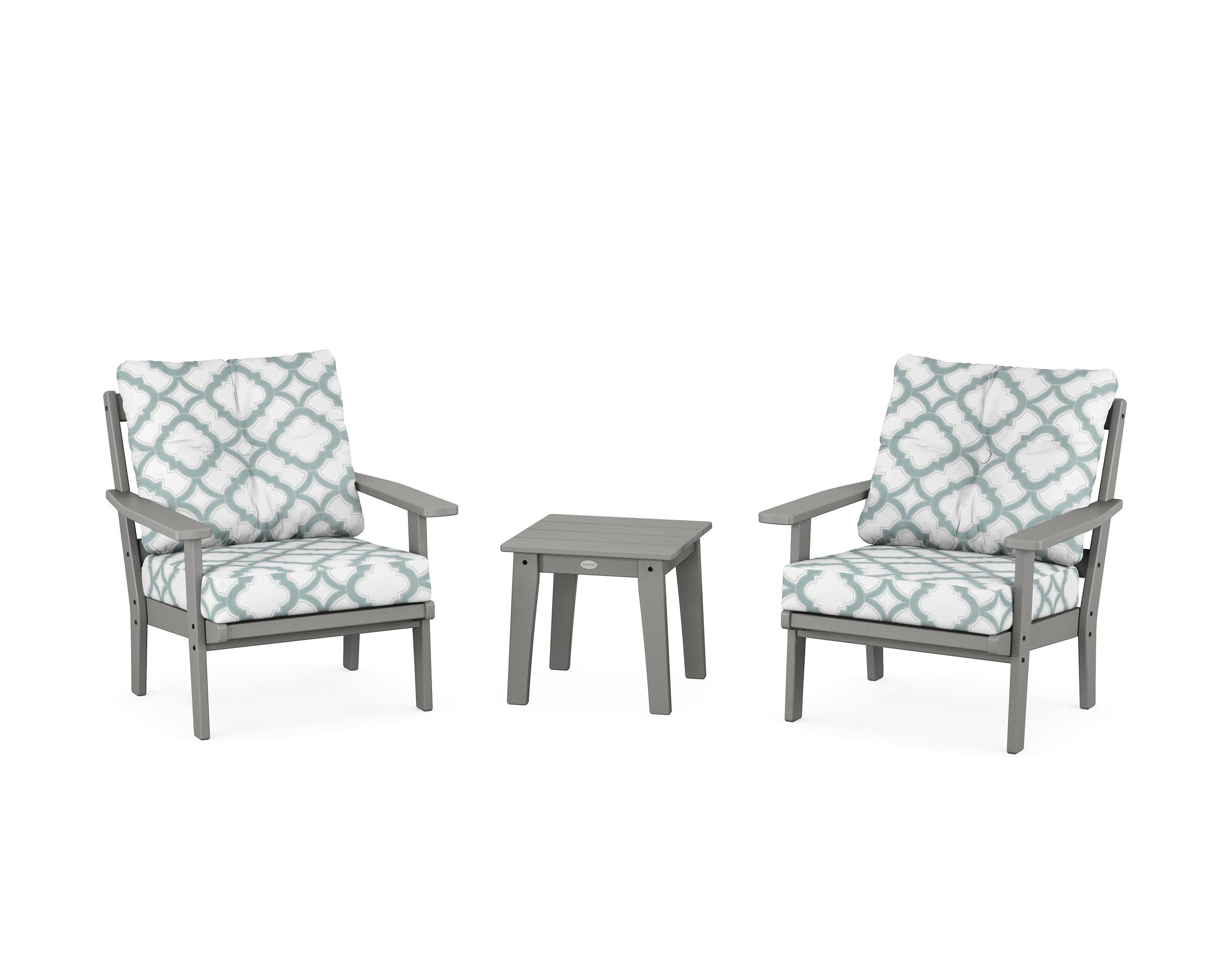 POLYWOOD® Oxford 3-Piece Deep Seating Set in Slate Grey / Trellis Glacier Spa