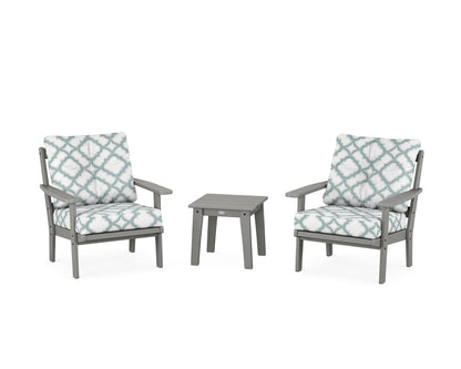 POLYWOOD® Oxford 3-Piece Deep Seating Set in Slate Grey / Trellis Glacier Spa