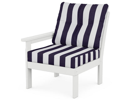 POLYWOOD® Vineyard Modular Left Arm Chair in White / Cabana Stripe Navy
