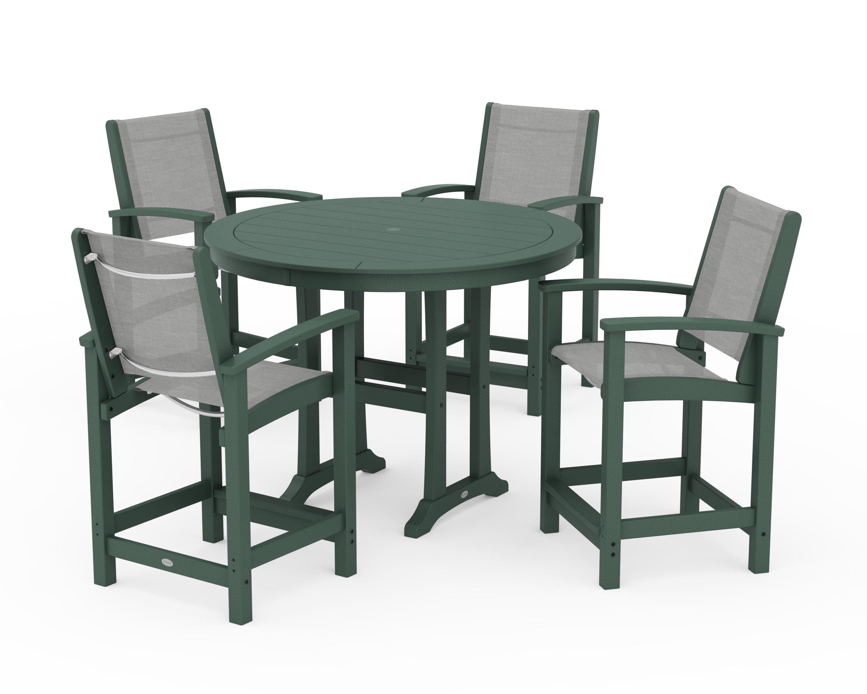 POLYWOOD® Coastal 5-Piece Counter Set in Green / Metallic Sling