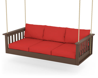POLYWOOD® Vineyard Daybed Swing in Mahogany / Crimson Linen