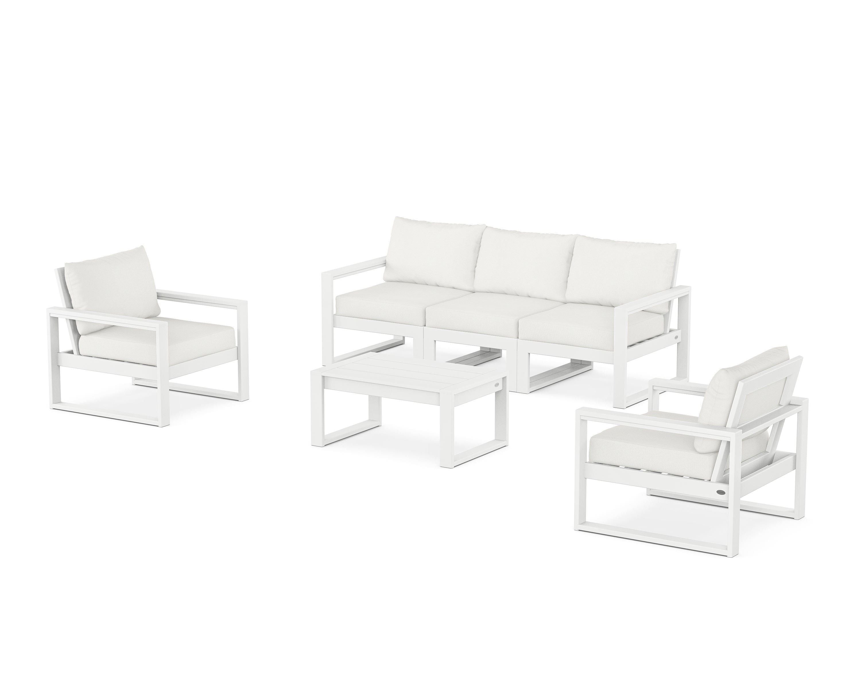 POLYWOOD® EDGE Sectional 4-Piece Deep Seating Set with Sofa in White / Natural Linen