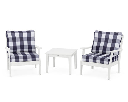 POLYWOOD® Braxton 3-Piece Deep Seating Set in White / Buffalo Plaid Navy