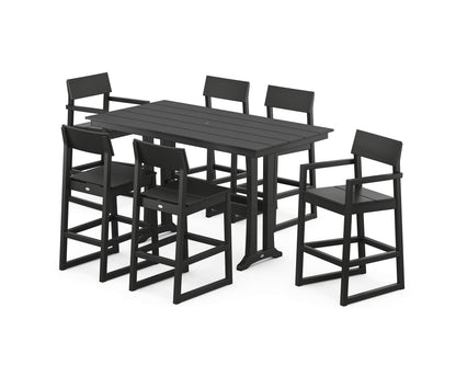 POLYWOOD® EDGE 7-Piece Farmhouse Bar Set with Trestle Legs in Black