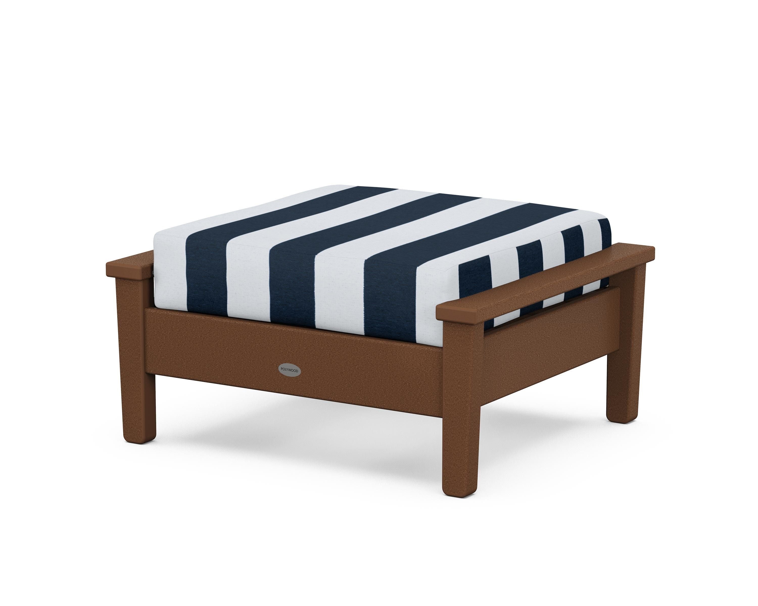POLYWOOD® Prescott Deep Seating Ottoman in Teak / Cabana Stripe Marine Indigo