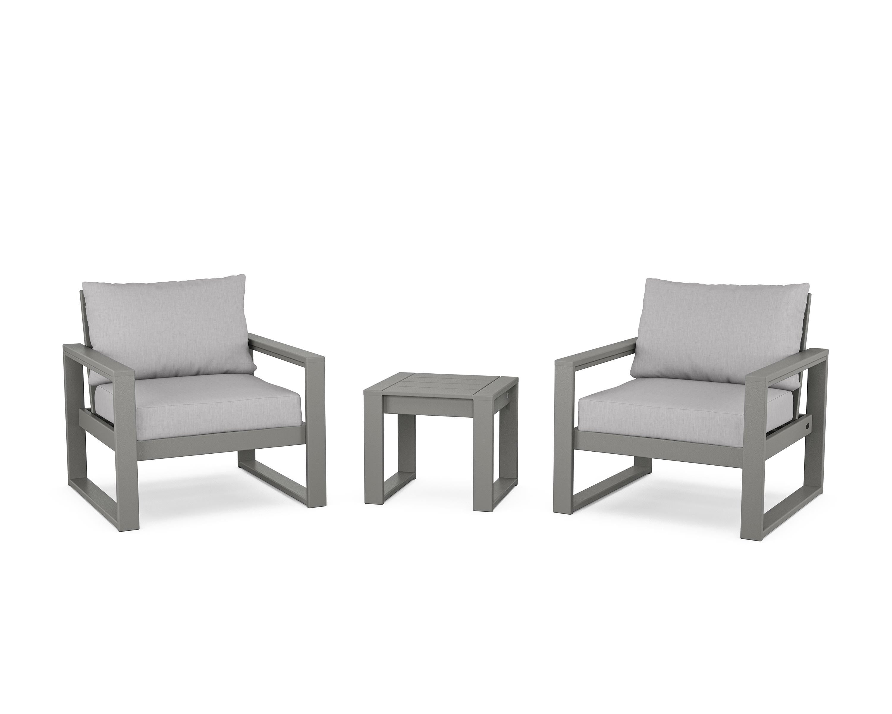 POLYWOOD® EDGE Sectional 3-Piece Deep Seating Set in Slate Grey / Granite