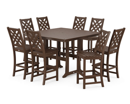 Country Living Wovendale Side Chair 9-Piece Square Bar Set with Trestle Legs in Mahogany