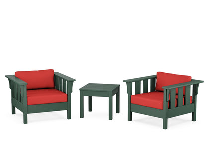 Martha Stewart by POLYWOOD® Acadia 3-Piece Deep Seating Set in Green / Crimson Linen