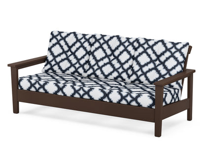 POLYWOOD® Prescott Deep Seating Sofa in Mahogany / Trellis Marine Indigo