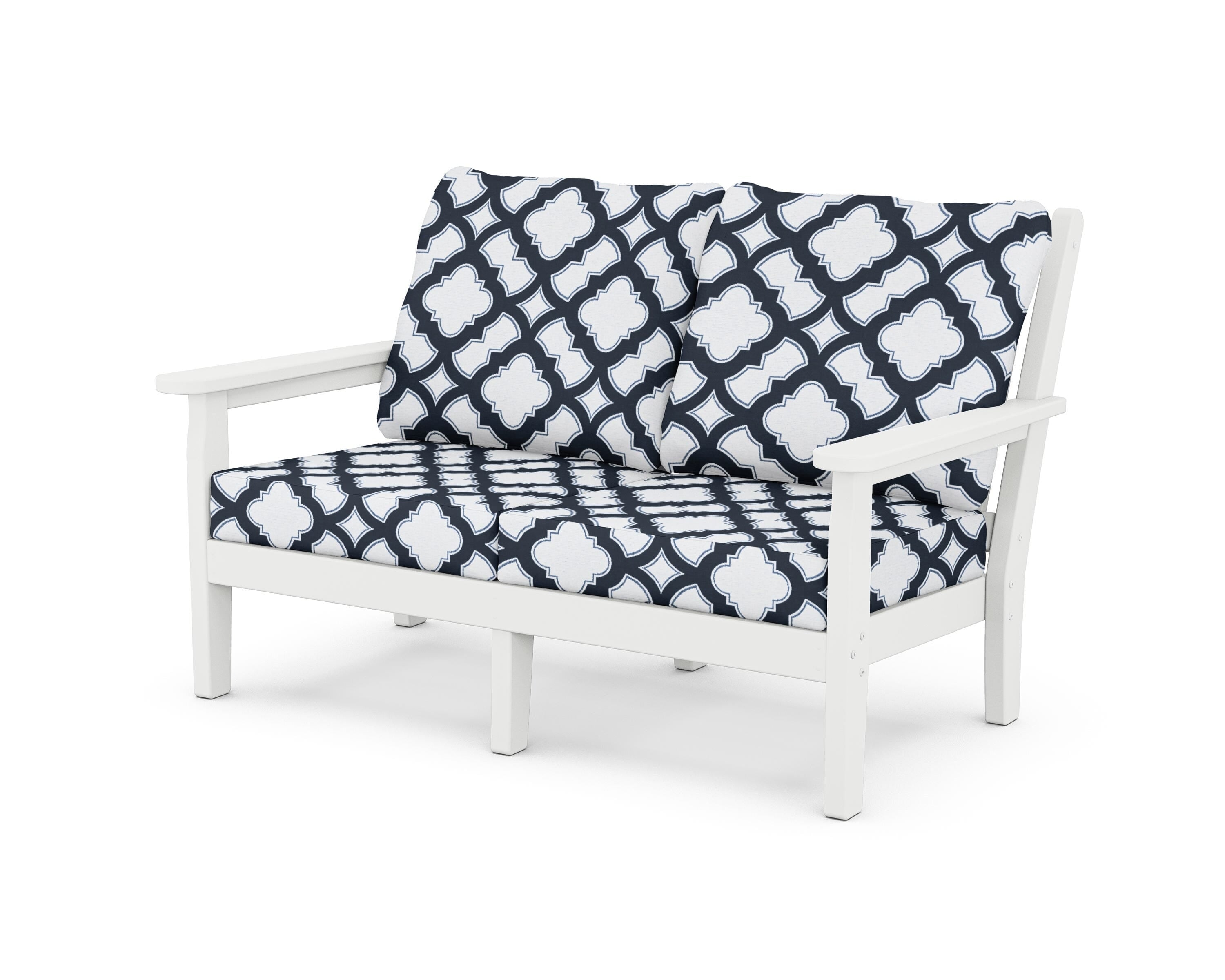 POLYWOOD® Chippendale Deep Seating Loveseat in White / Trellis Marine Indigo