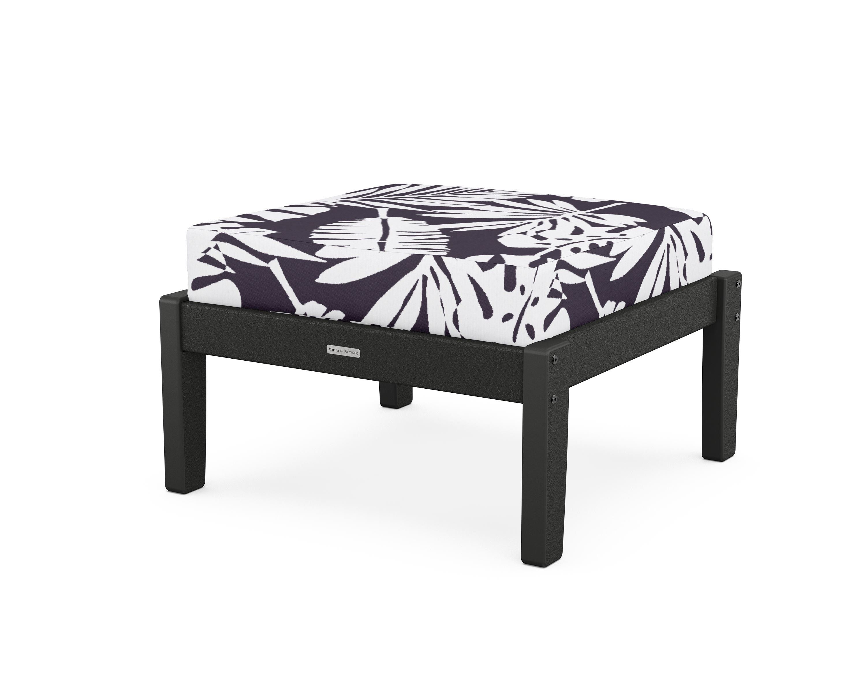 Martha Stewart by POLYWOOD® Chinoiserie Deep Seating Ottoman in Black / Leaf Navy